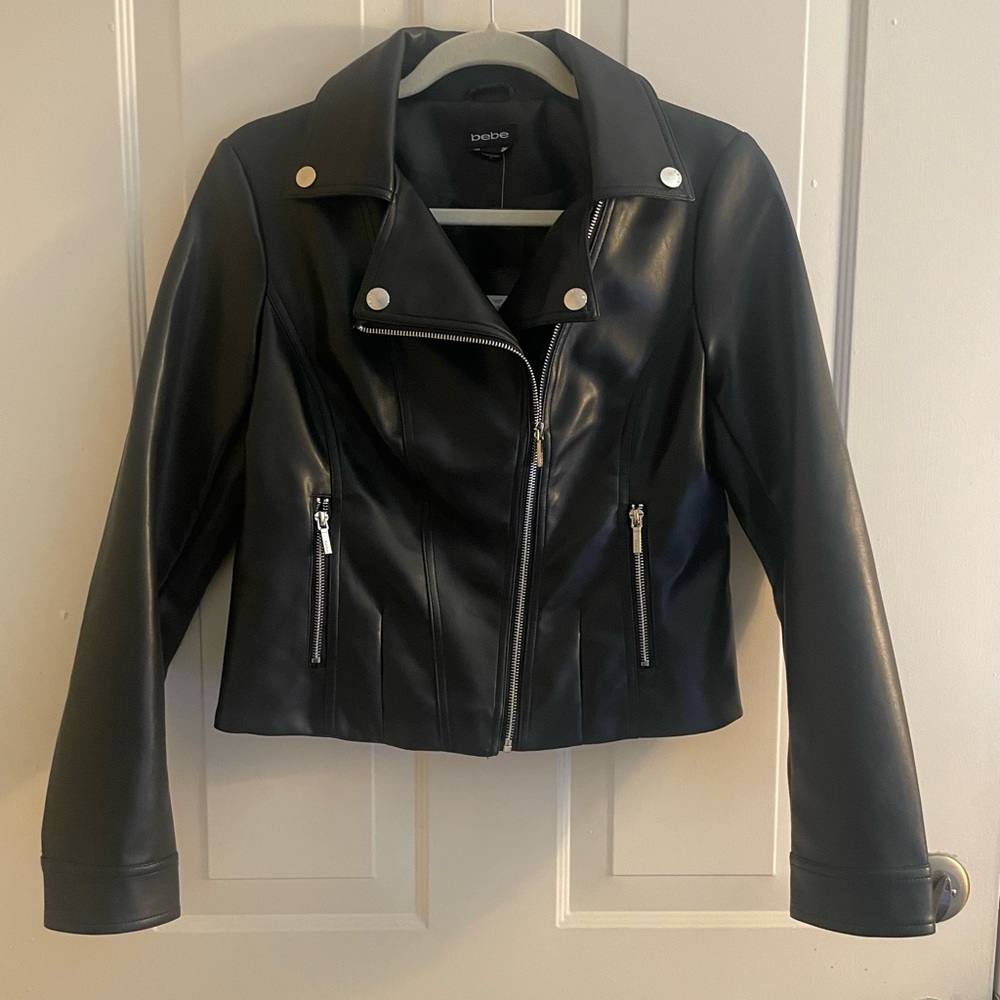 BEBE black faux leather jacket. NWT Size M